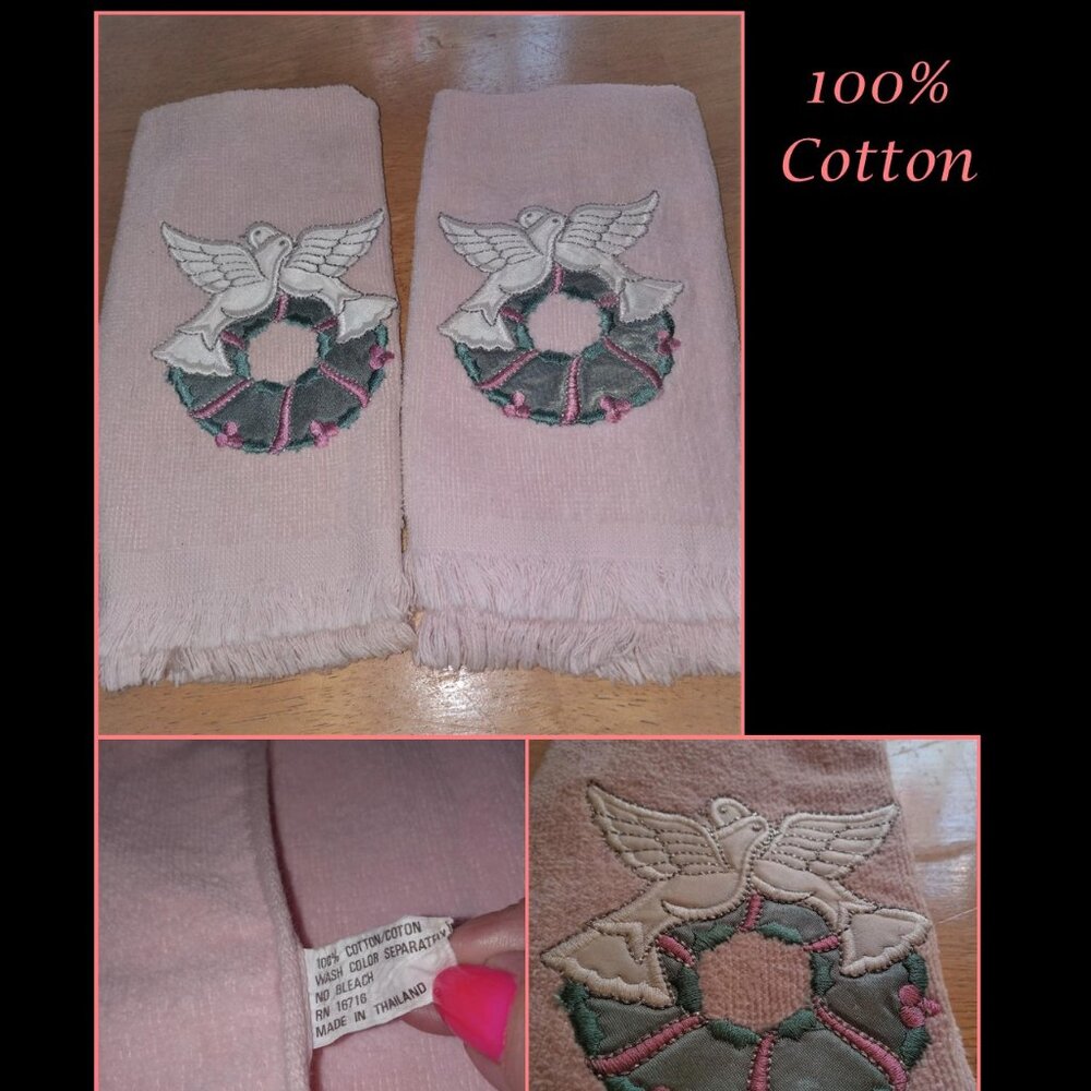 Vintage 100% Cotton Christmas Finger tip, Decorative, Holiday towels, Peace dove